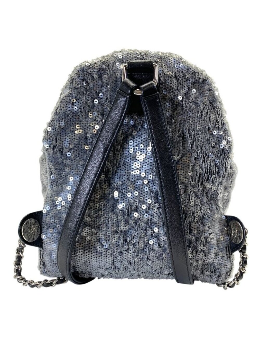 Chanel Sequin Waterfall Backpack CC Logo Gray Black Silver Lightweight Practical - Picture 2 of 10